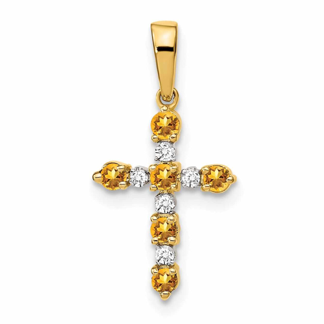 14k Citrine Diamond Cross Pendant