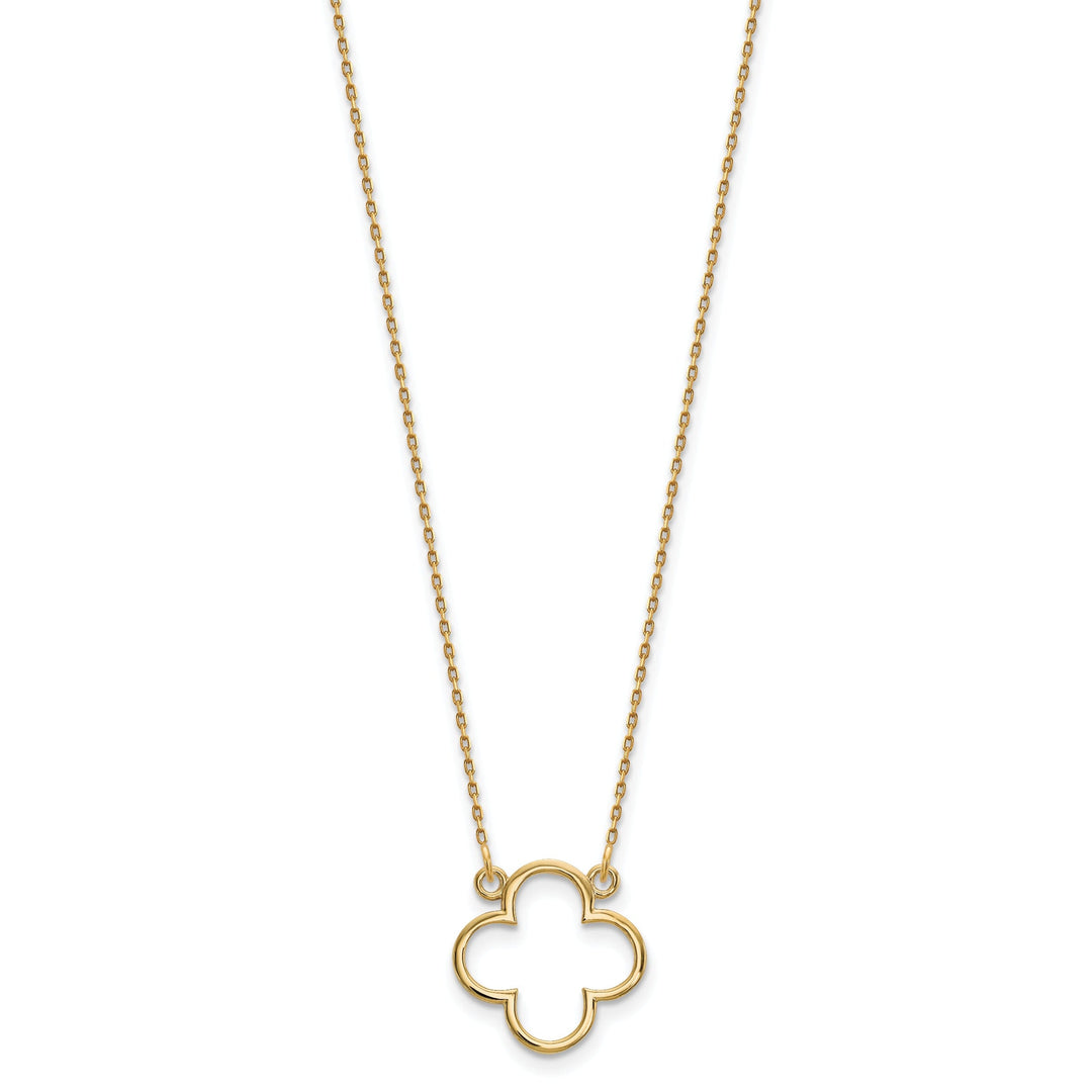 14k Yellow Gold Polished Diamond Cut Finish Quatrefoil Pendant Design in a 18-Inch Cable Chain Necklace Set