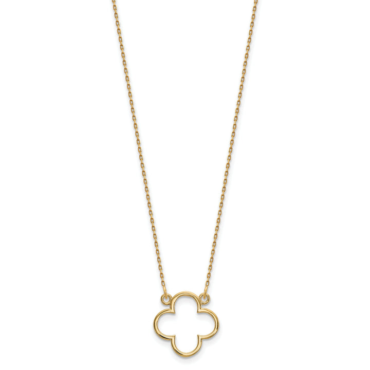 14k Yellow Gold Polished Diamond Cut Finish Quatrefoil Pendant Design in a 18-Inch Cable Chain Necklace Set