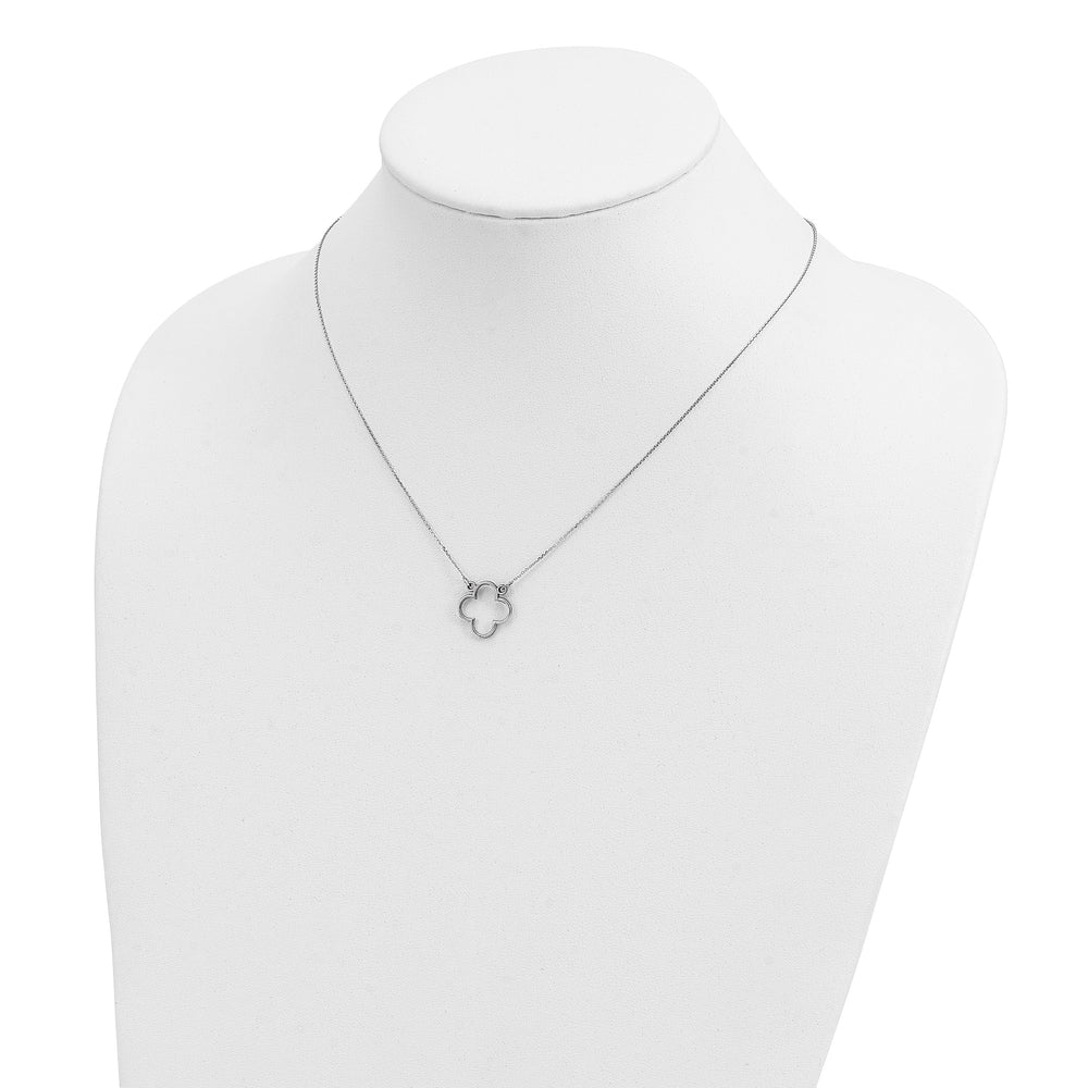 14k White Gold Polished Diamond Cut Finish Quatrefoil Pendant Design in a 18-Inch Cable Chain Necklace Set