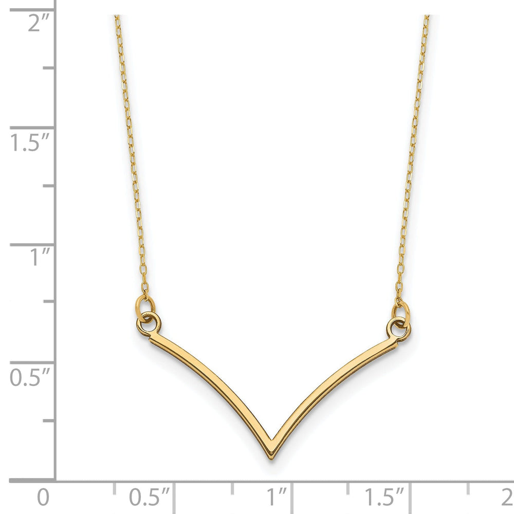 14k Yellow Gold Diamond Cut Polished Finish Fancy V-Shape Pendant Design in a 18-inch Cable Chain Necklace Set