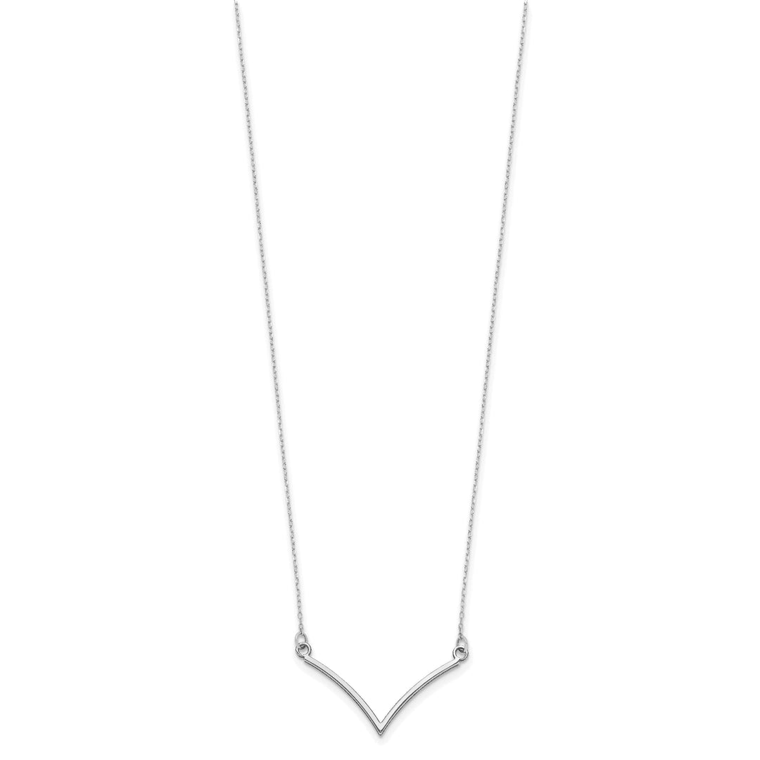 14k White Gold Diamond Cut Polished Finish Fancy V-Shape Pendant Design in a 18-inch Cable Chain Necklace Set