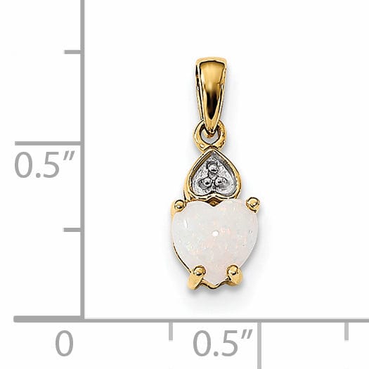 14K Yellow Gold Diamond Opal Heart Pendant