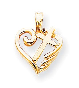 14k Yellow Gold Diamond Heart Cross Pendant