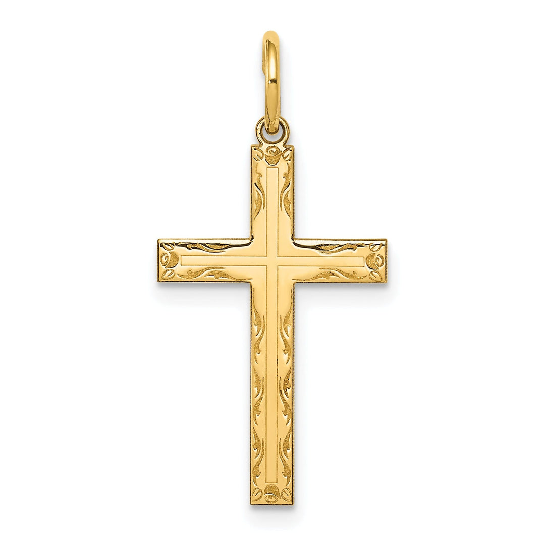 14k Yellow Gold Laser Designed Cross Pendant