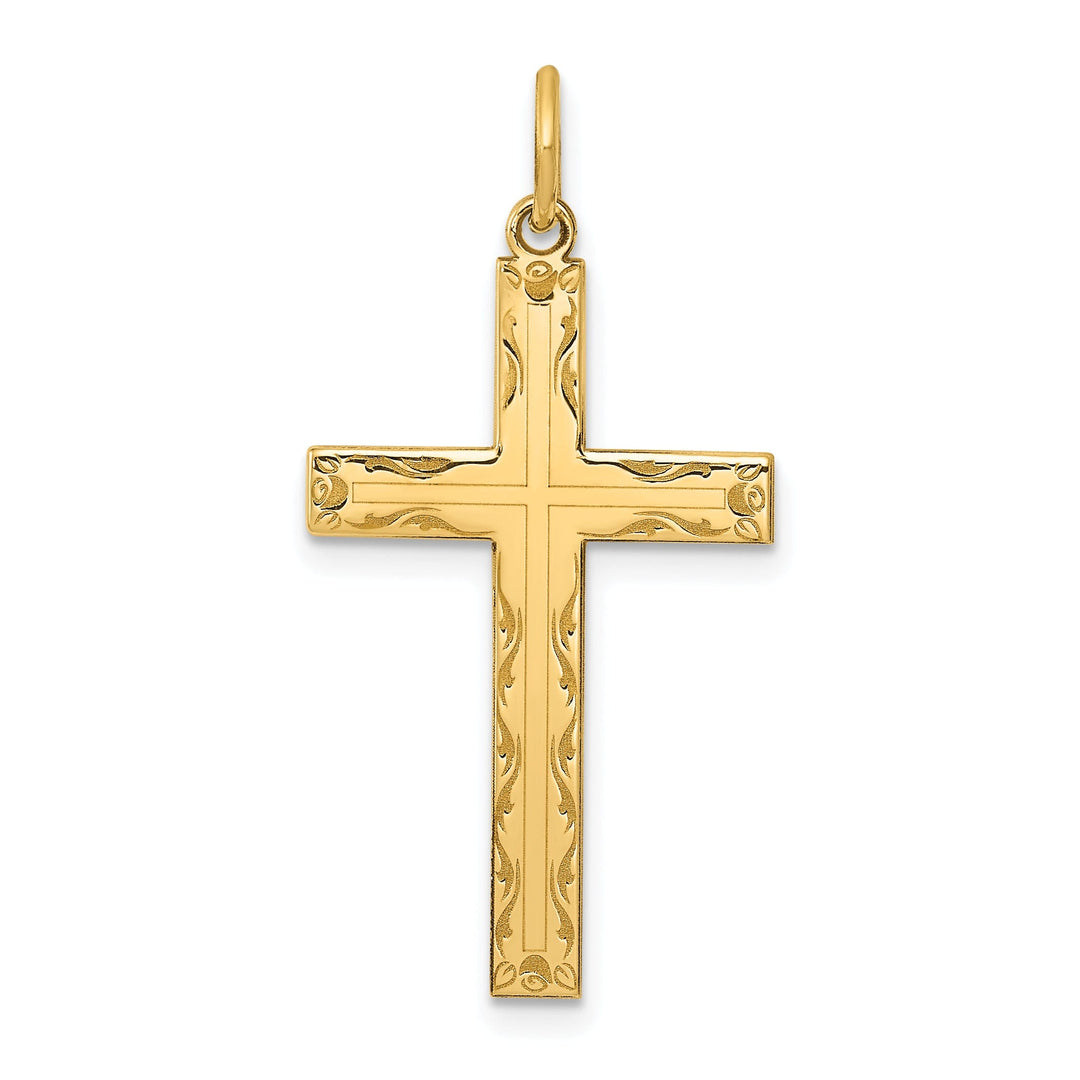 14k Yellow Gold Laser Designed Cross Pendant