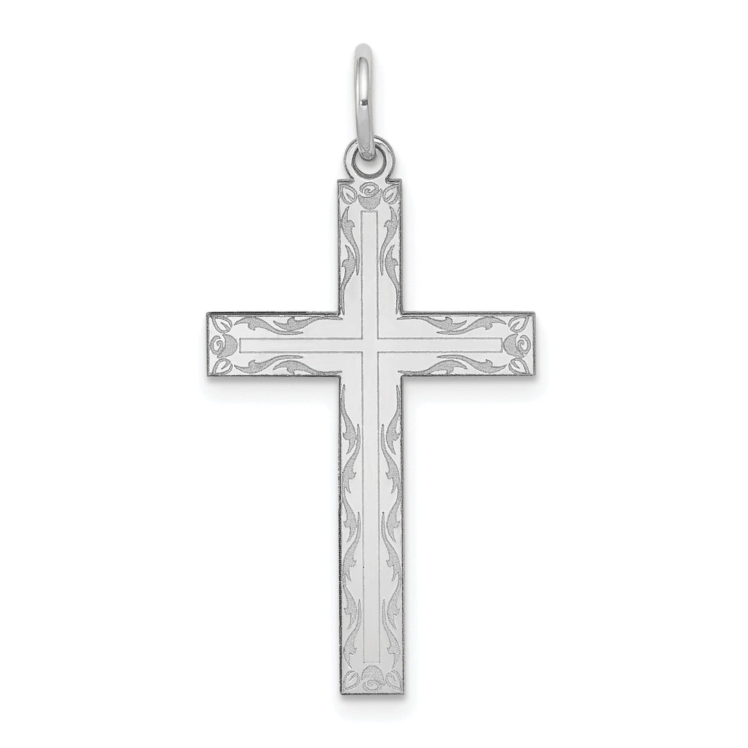 14k White Gold Laser Designed Cross Pendant