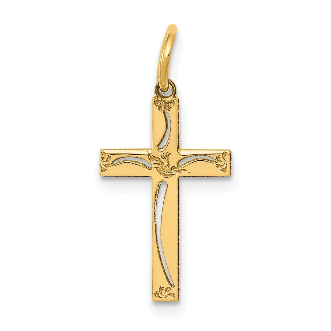 14k Yellow Gold Laser Designed Cross Pendant