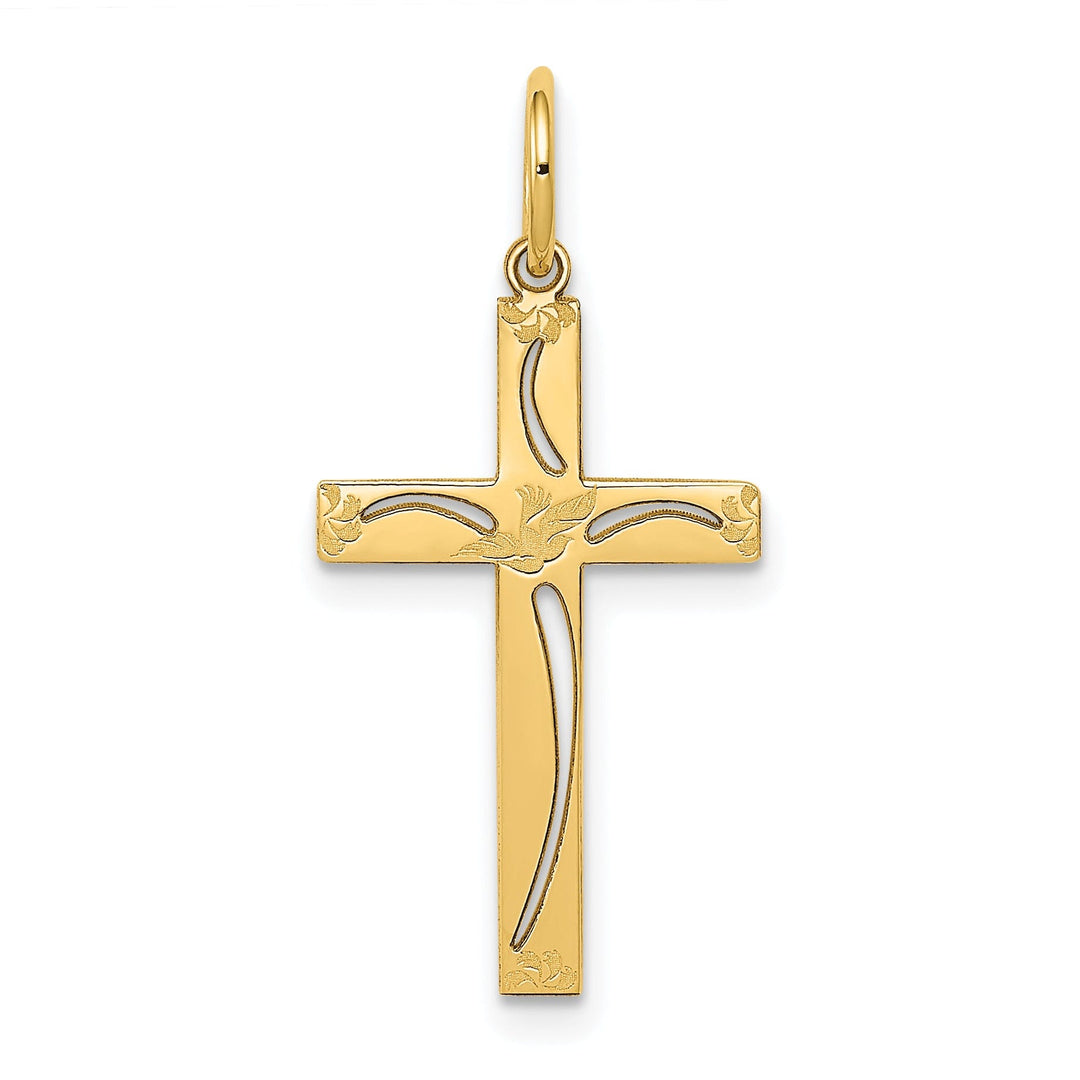 14k Yellow Gold Laser Designed Cross Pendant