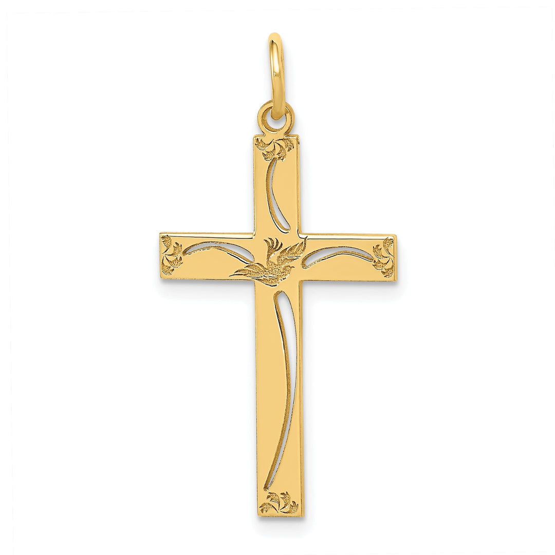 14k Yellow Gold Laser Designed Cross Pendant