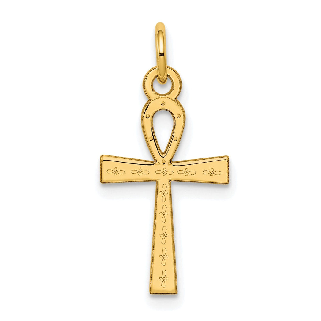 14k Yellow Gold Laser Designed Ankh Cross Pendant