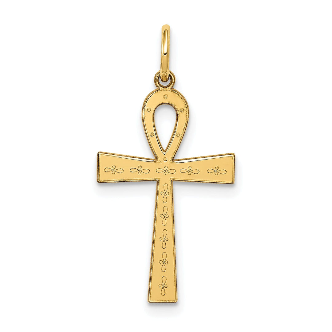 14k Yellow Gold Laser Designed Ankh Cross Pendant