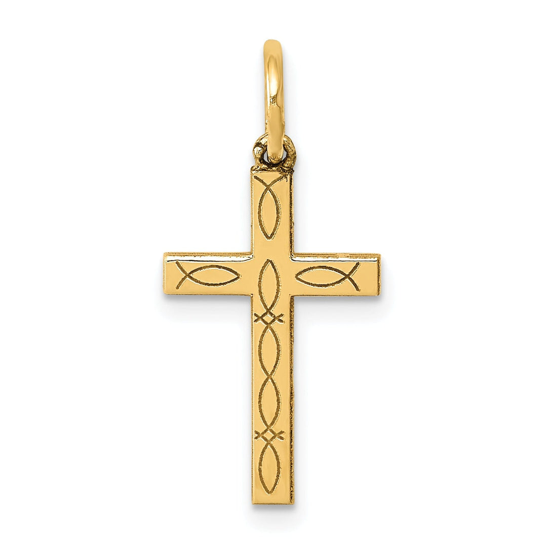 14k Yellow Gold Laser Designed Cross Pendant