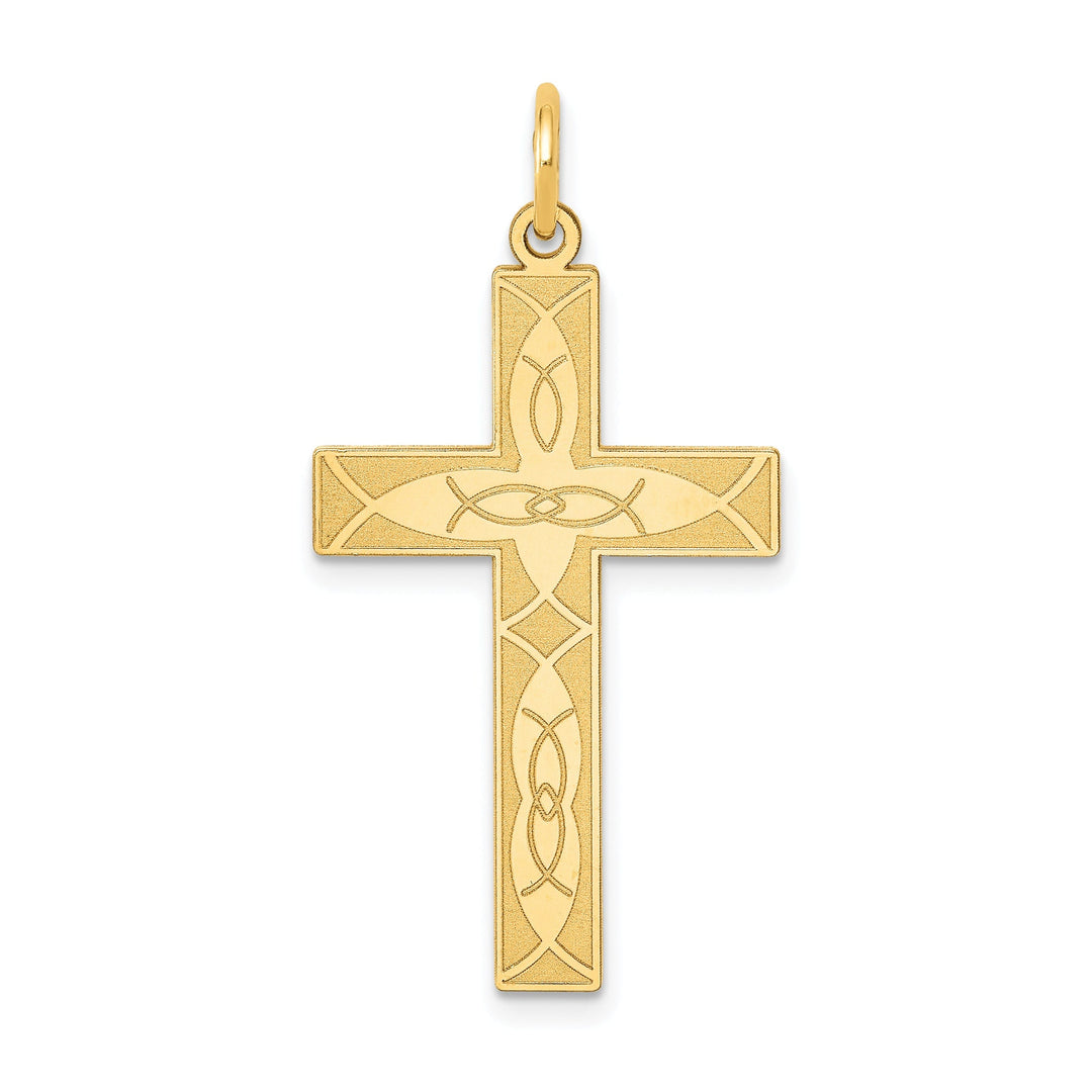 14k Yellow Gold Laser Designed Cross Pendant