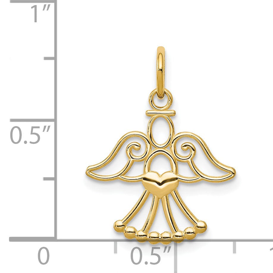 14k Yellow Gold Polished Finish Closed Back Angel with Heart Pendant