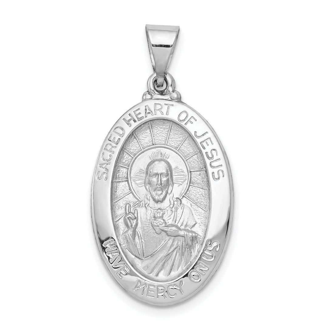 14K White Gold Sacred Heart of Jesus Medal Pendant