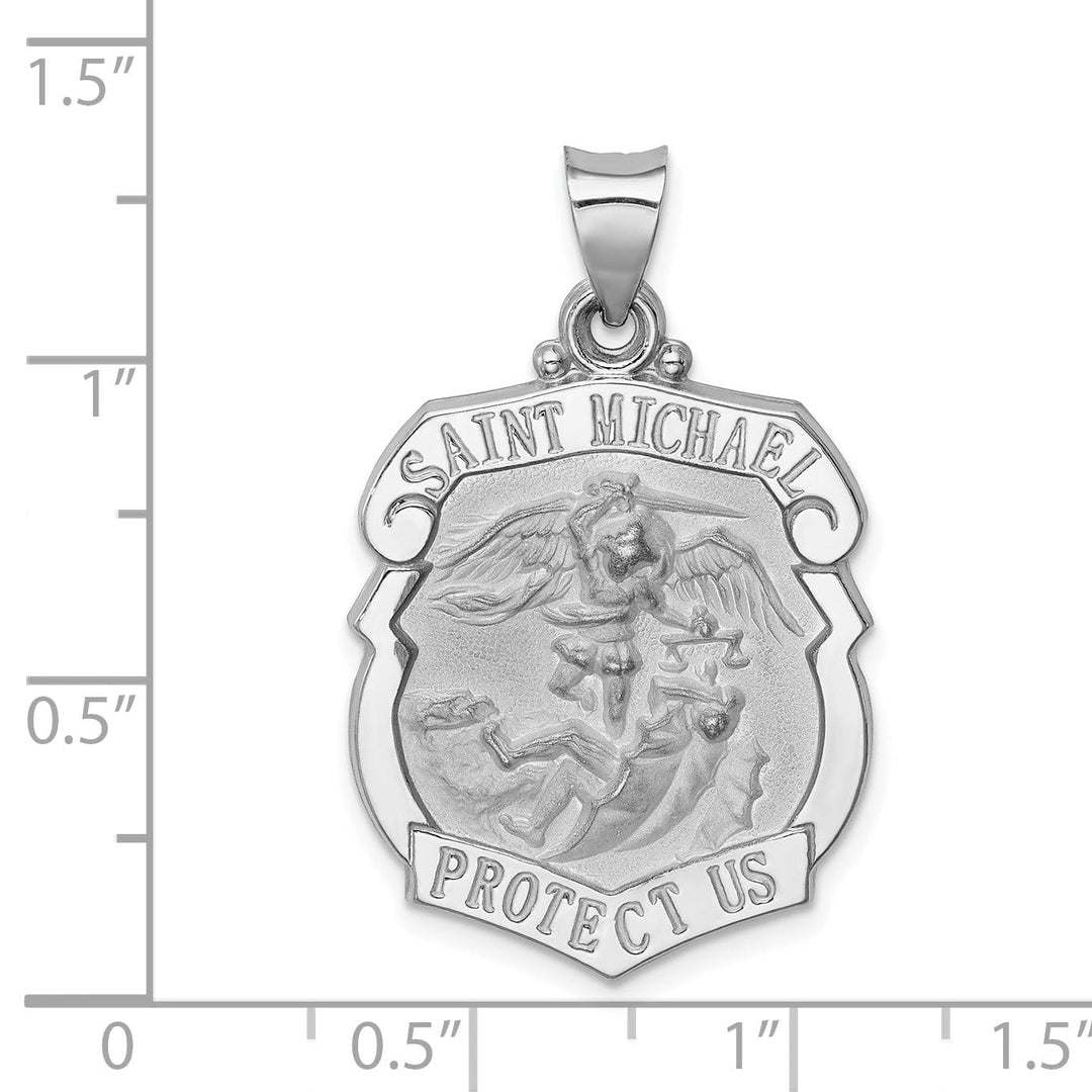 14k White Gold Saint Michael Badge Medal Pendant