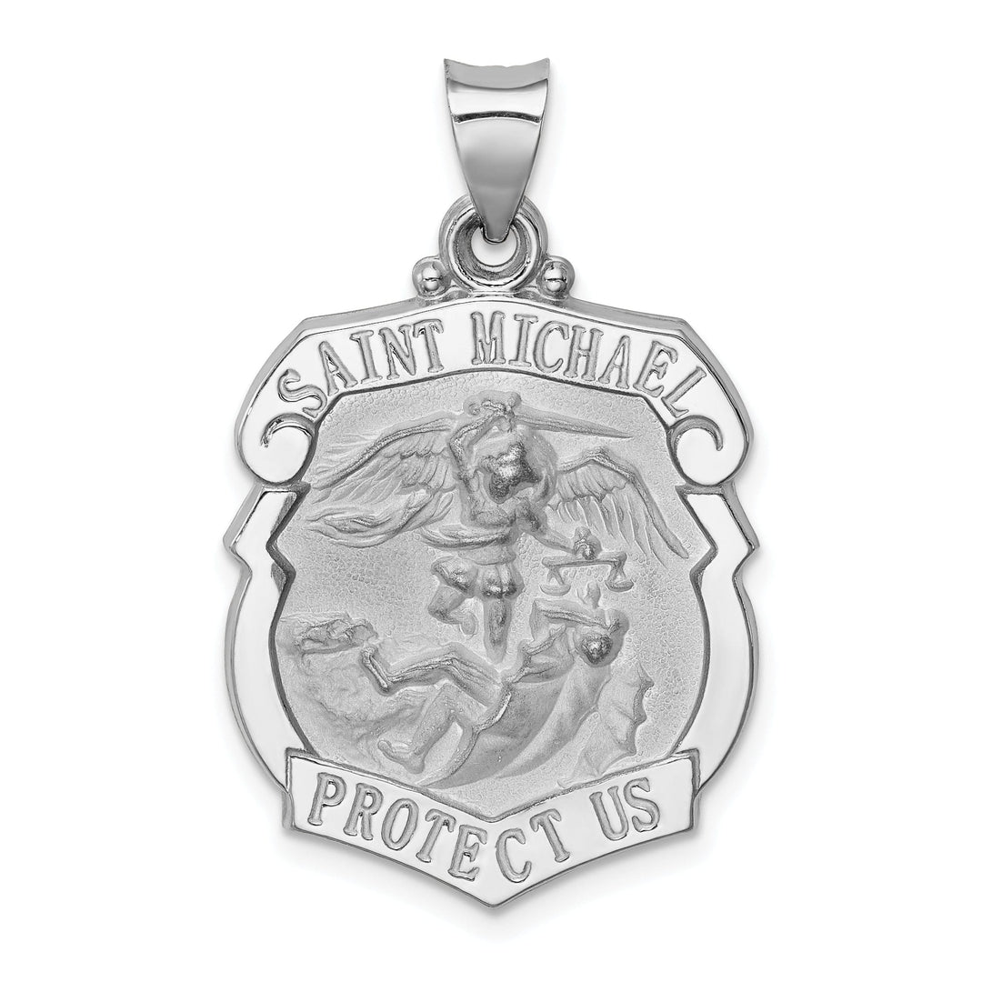 14k White Gold Saint Michael Badge Medal Pendant