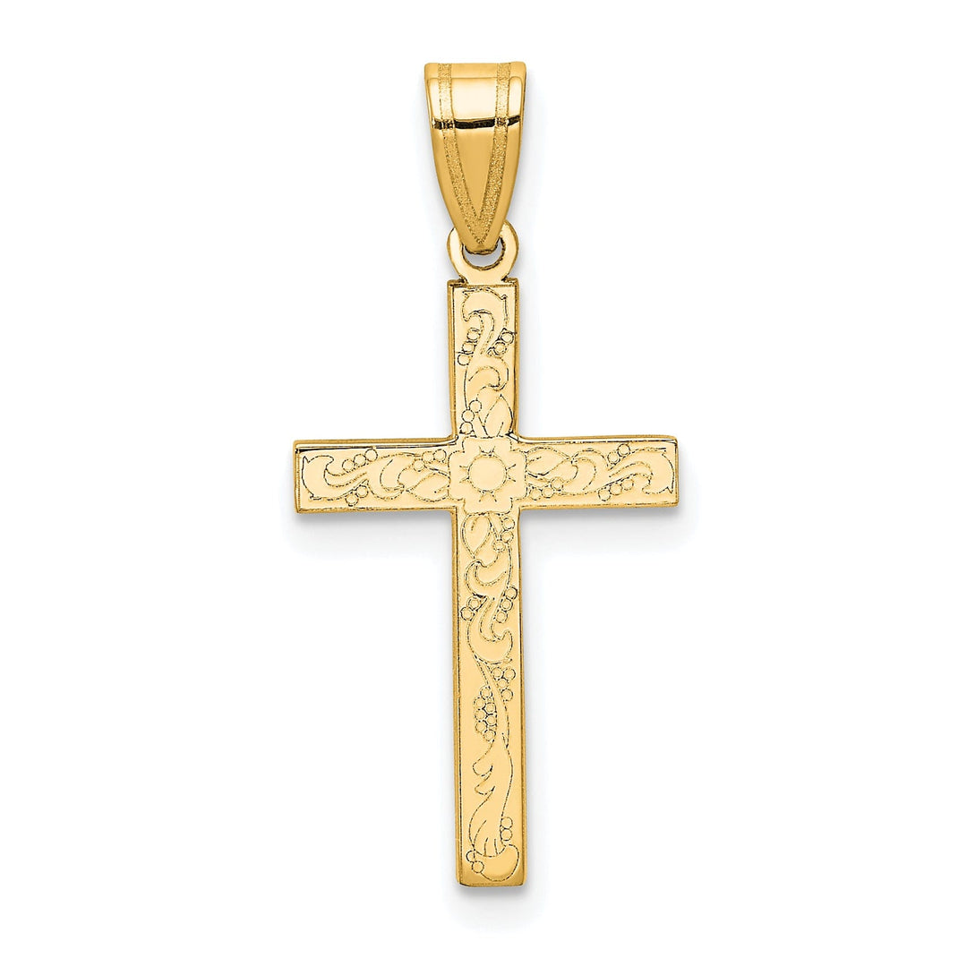 14k Yellow Gold Floral Cross Pendant