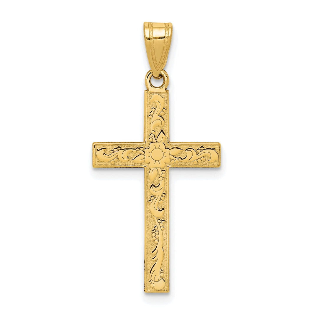 14k Yellow Gold Floral Cross Pendant