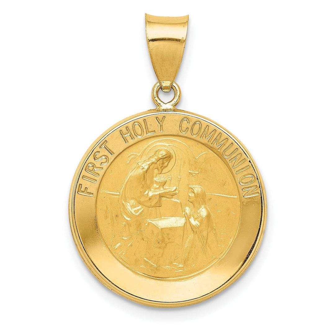 14k Yellow Gold Polish Satin Finish First Holy Communion Medal Pendant