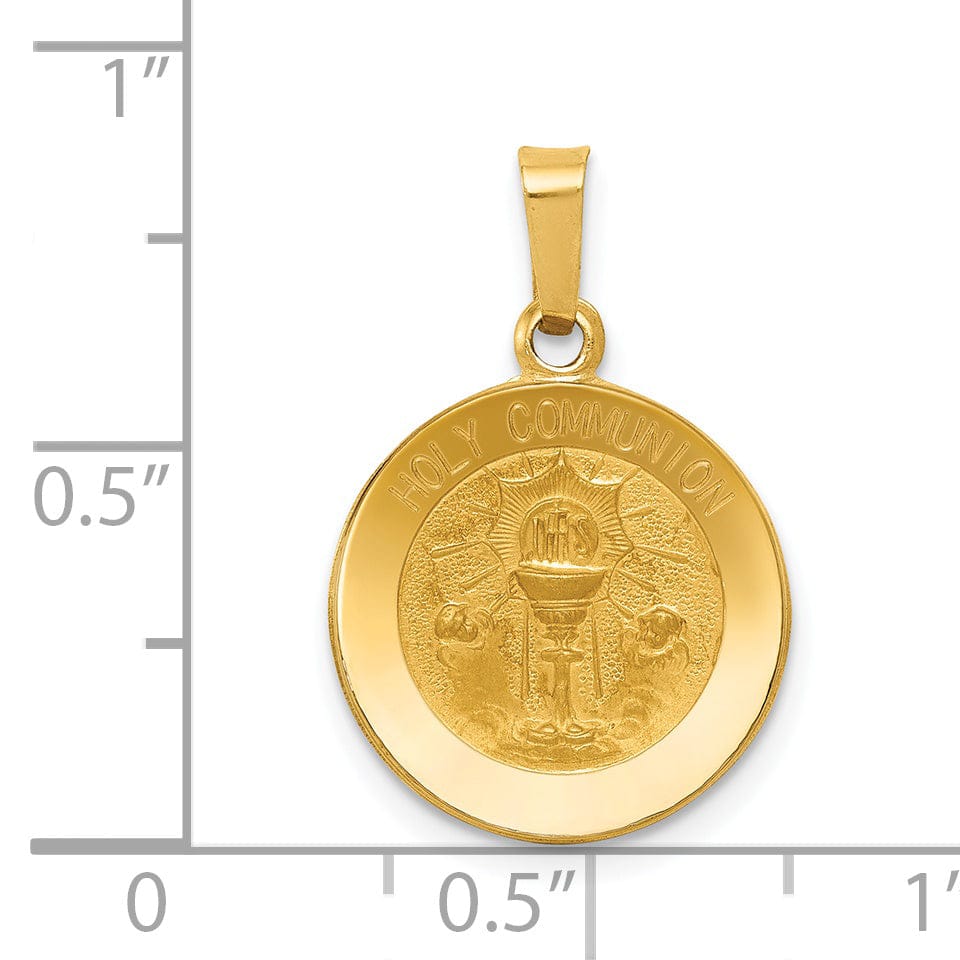 14k Yellow Gold Polished Satin Finish Holy Communion Medal Pendant