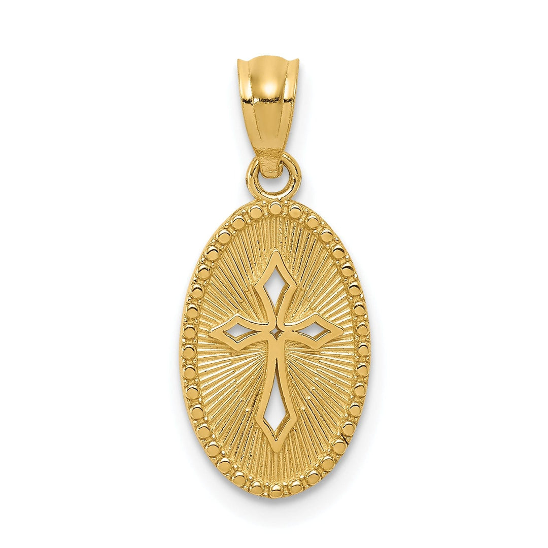 14k Yellow Gold Small Cross Medal Oval Pendant