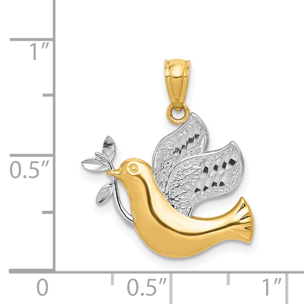 14k Yellow Gold Rhodium Polished Solid Concave Peace Dove Pendant