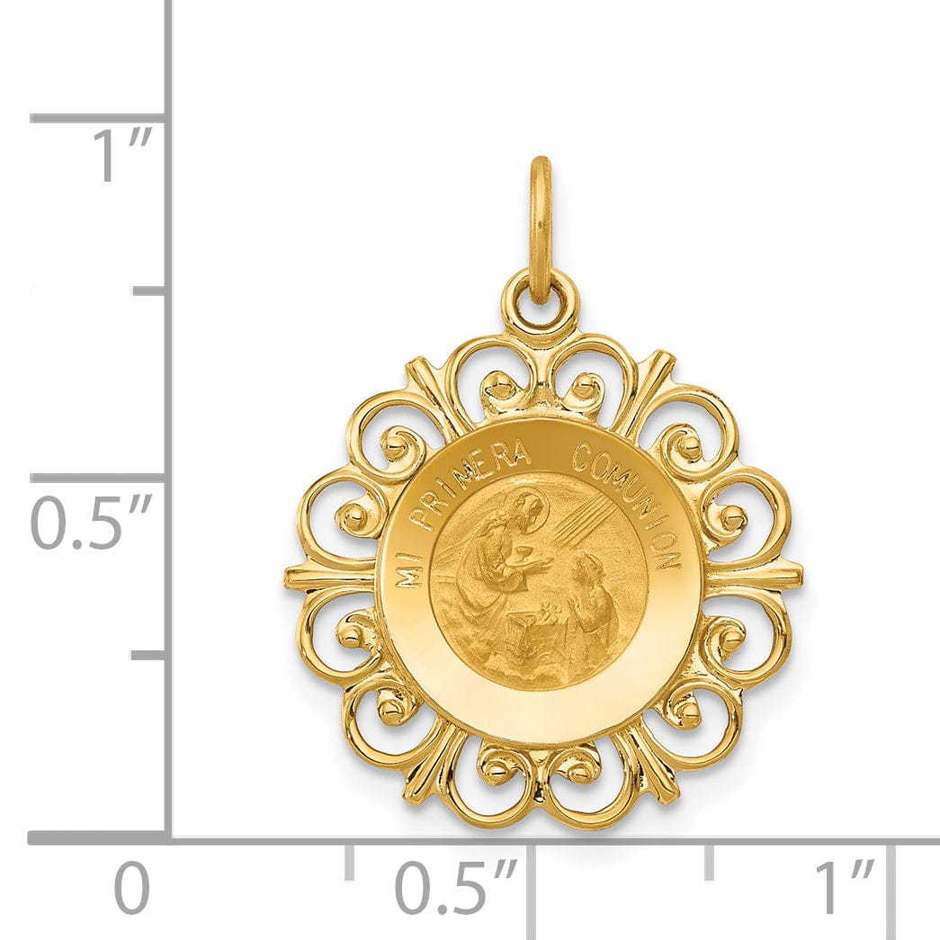 14k Yellow Gold Mi Primera Spanish 1-st Communion Medal Pendant