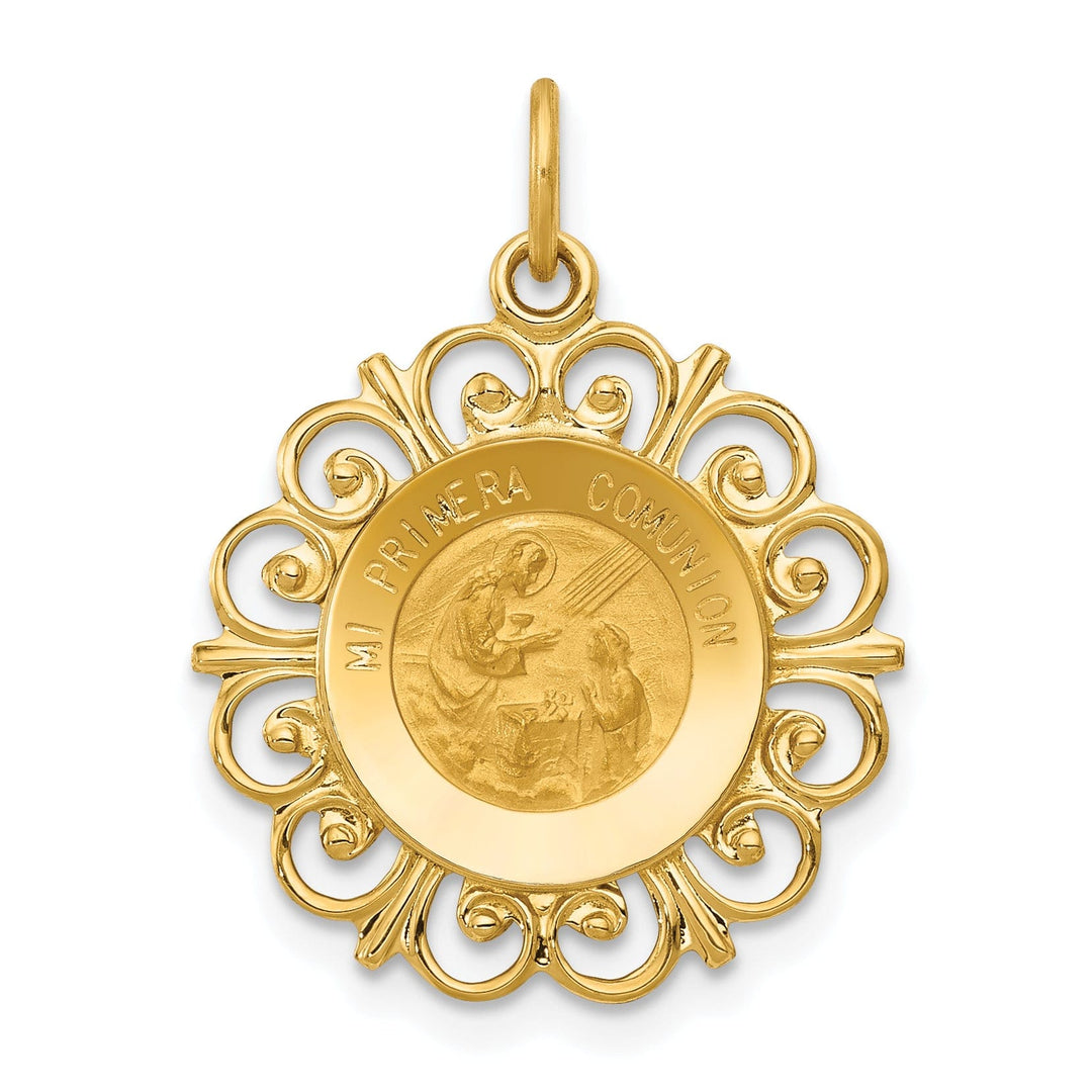 14k Yellow Gold Mi Primera Spanish 1-st Communion Medal Pendant