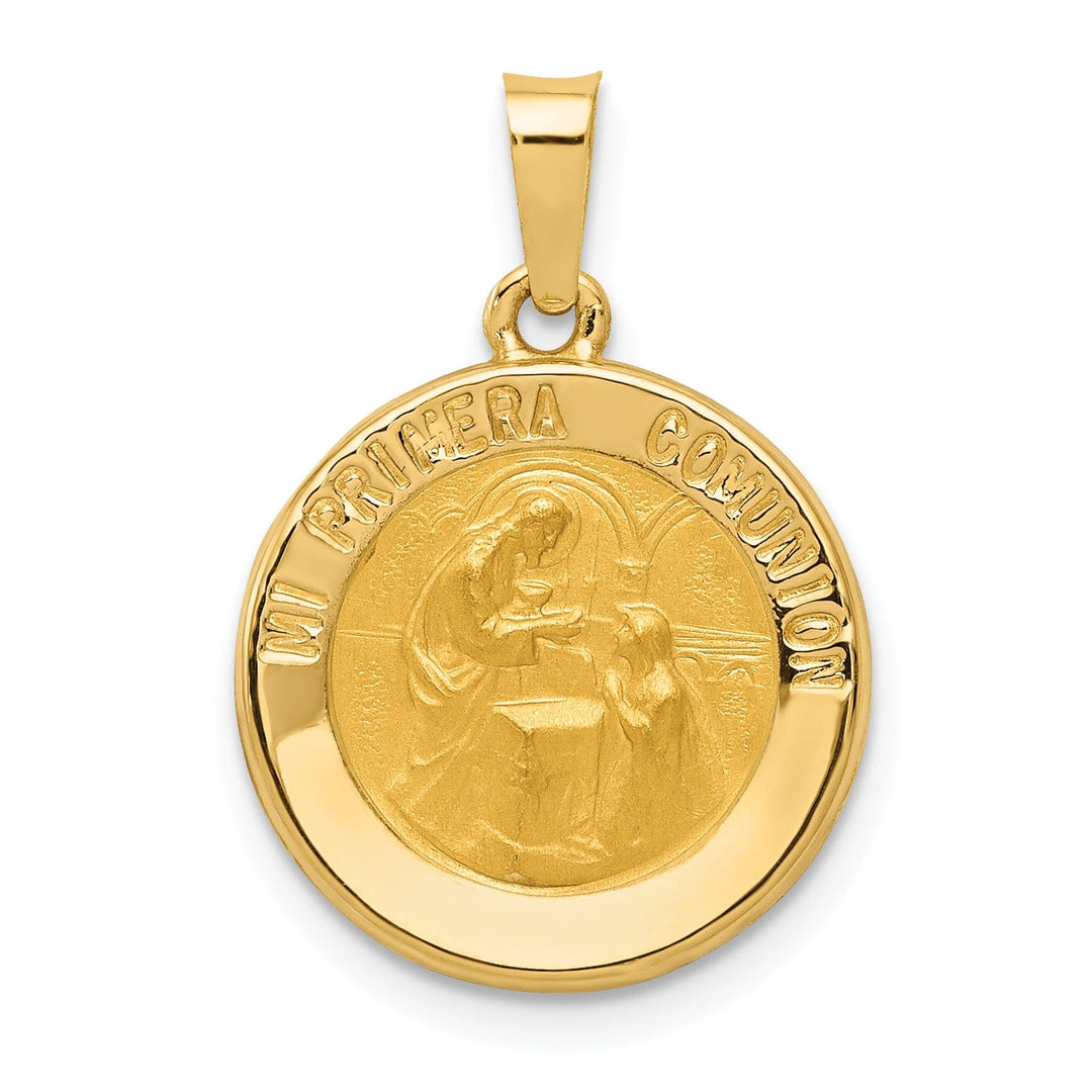 14k Yellow Gold Polish Spanish Mi Primera 1st Communion Medal Pendant