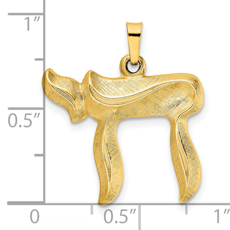 14K Yellow Gold Polish Brush Finish Unisex Chai Symbol Design Pendant