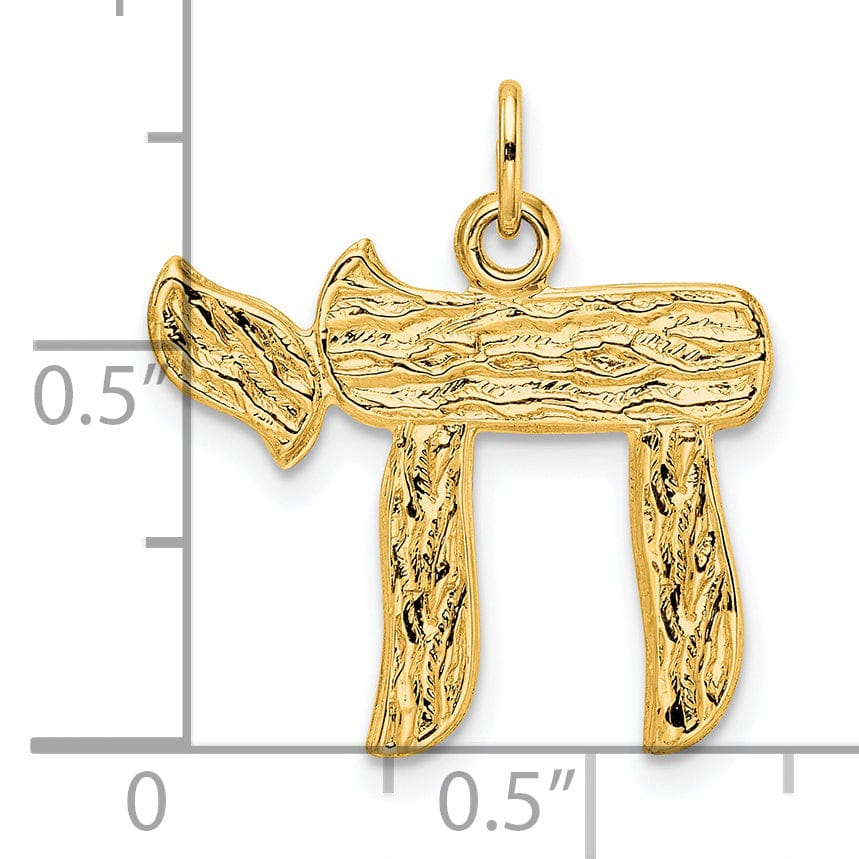 14K Yellow Gold Polished Textured Finish Unisex Chai Symbol Pendant