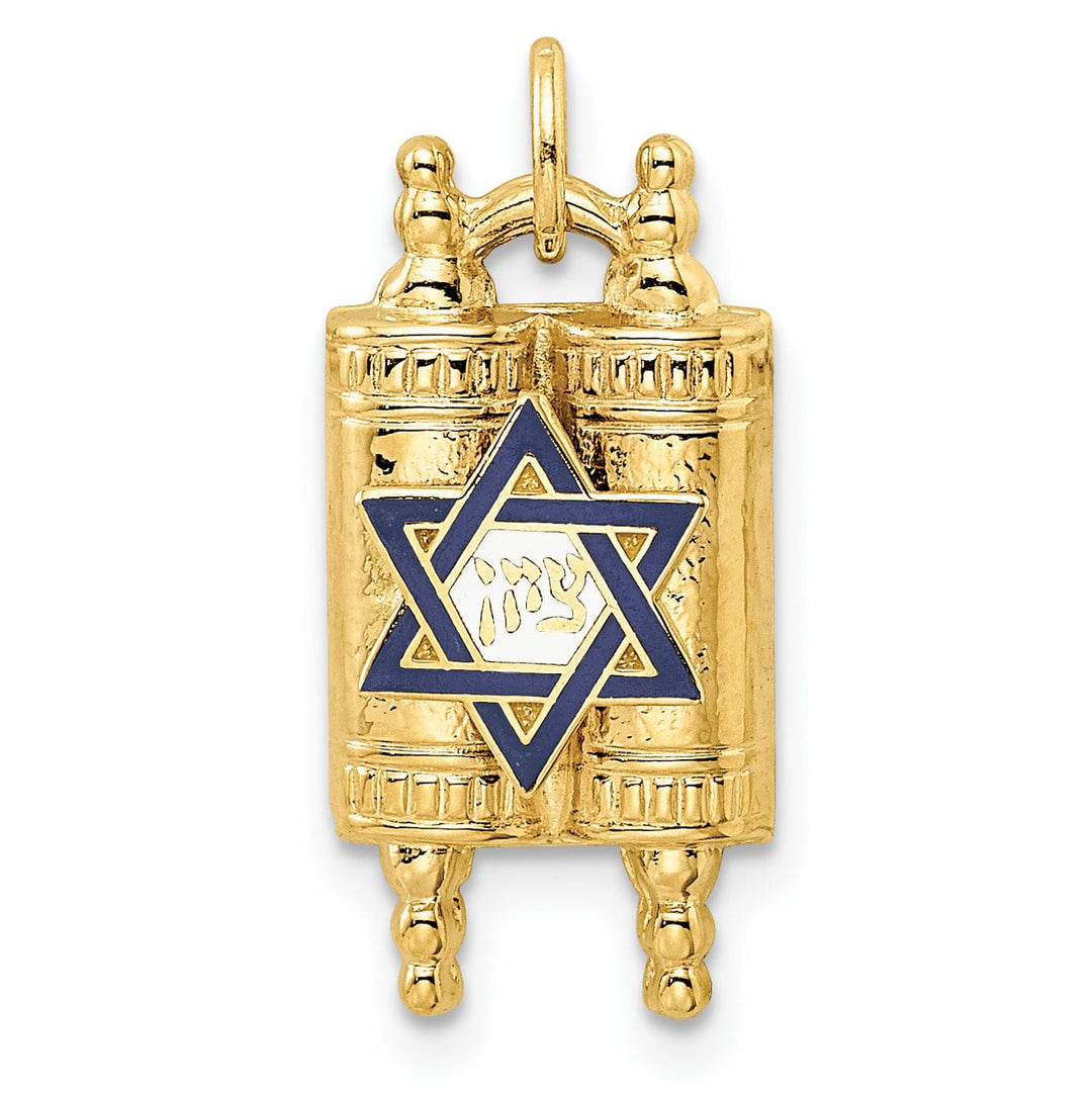 14k Yellow Gold Polished Finish Solid Torah with Star of David Pendant