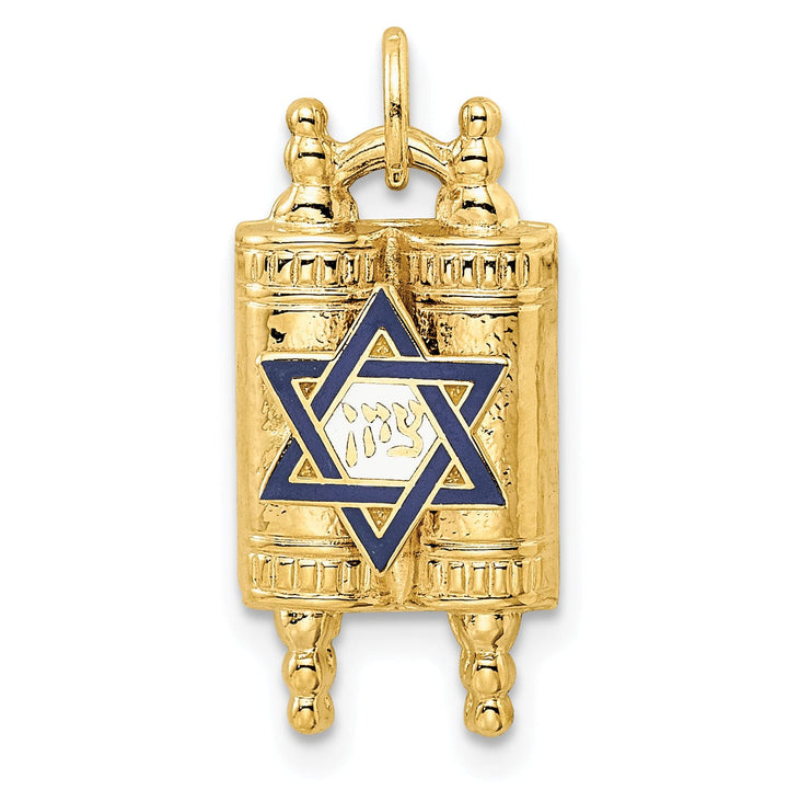 14k Yellow Gold Polished Finish Solid Torah with Star of David Pendant