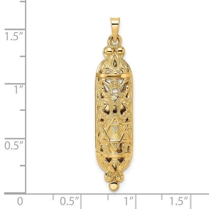 14k Yellow Gold Unisex Solid Mezuzah with Star of David Pendant