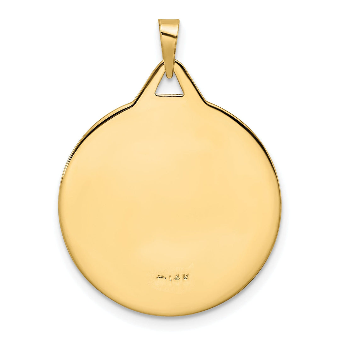 14k Yellow Gold Polish Textured Unisex Mazel Symbol Disc Shape Pendant
