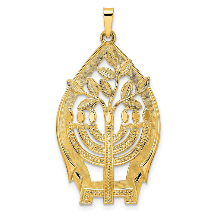 14k Yellow Gold Polished Finish Unisex Menorah Tree of Life Pendant