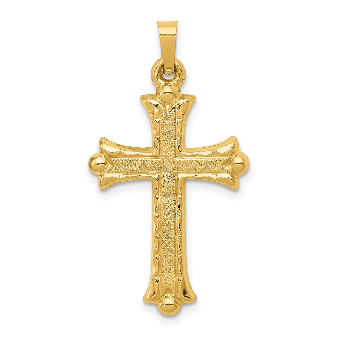 14k Yellow Gold Hollow Fleur de lis Cross Pendant