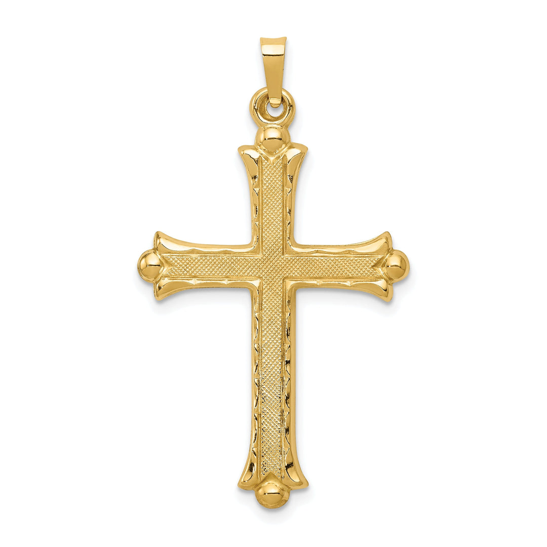 14k Yellow Gold Hollow Fleur de lis Cross Pendant