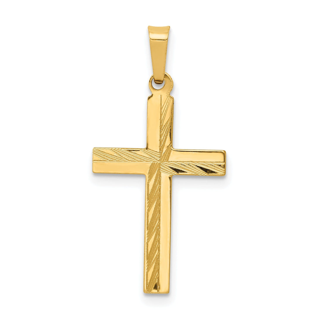 14k Yellow Gold Diamond Cut Hollow Cross Pendant