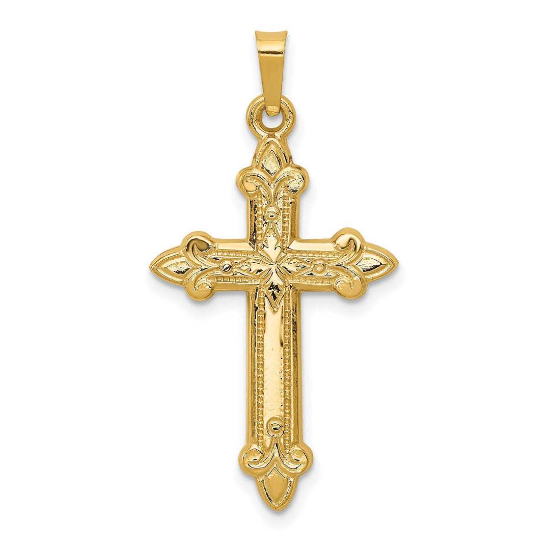 14k Yellow Gold Fleur de lis Cross Pendant