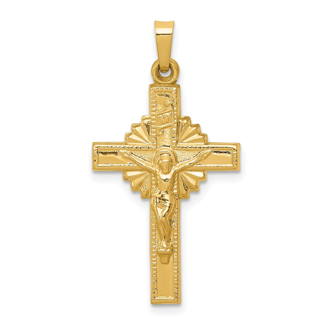 14k Yellow Gold INRI Celtic Iona Crucifix Pendant