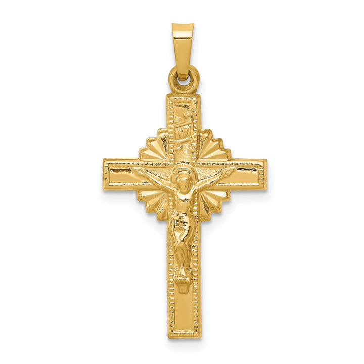 14k Yellow Gold INRI Celtic Iona Crucifix Pendant
