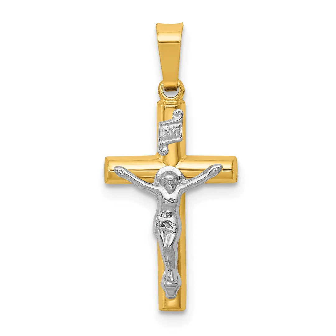 14k Two-tone Gold INRI Hollow Crucifix Pendant