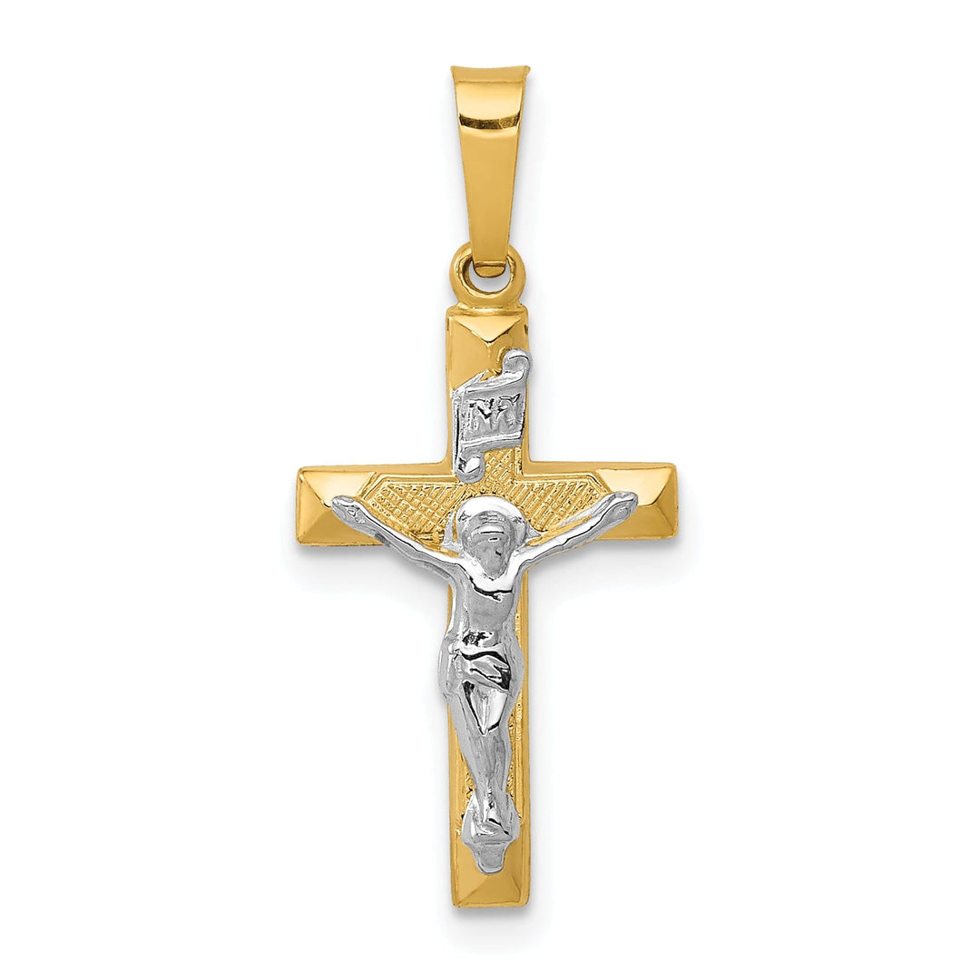 14k Two-tone Gold INRI Crucifix Cross Pendant