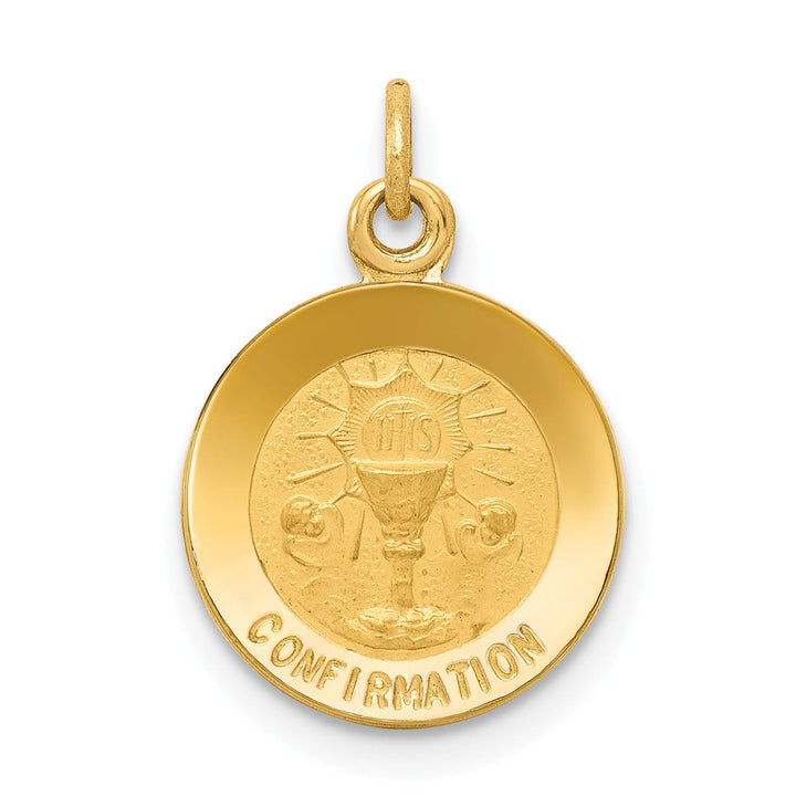 14K Yellow Gold Confirmation with Chalice Cup Round Disc Medal Pendant
