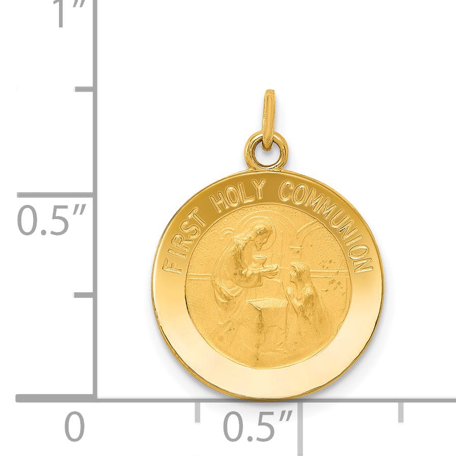 14K Yellow Gold Polished Satin First Holy Communion Disc Medal Pendant