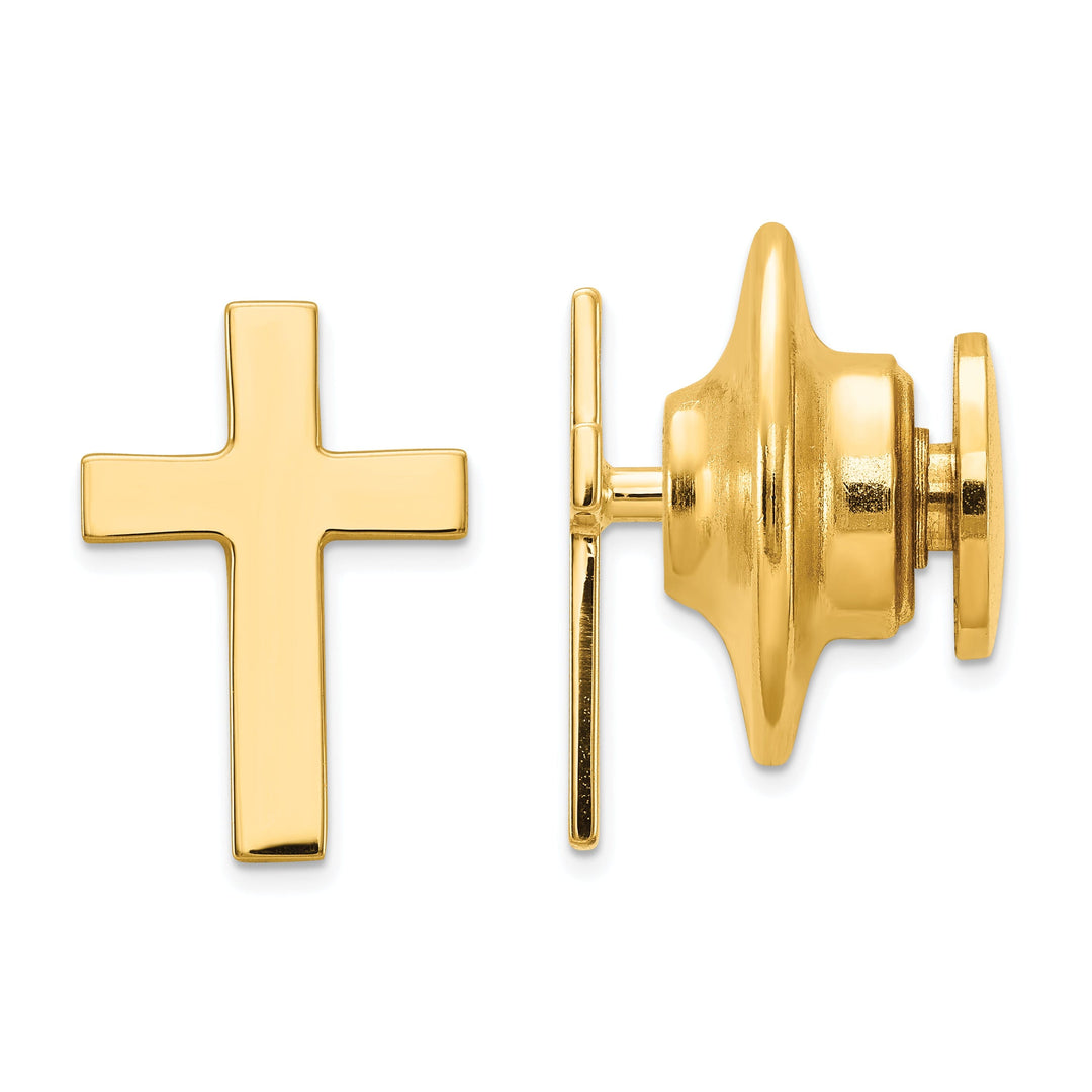 Solid 14k Yellow Gold Cross Polished Tie Tac