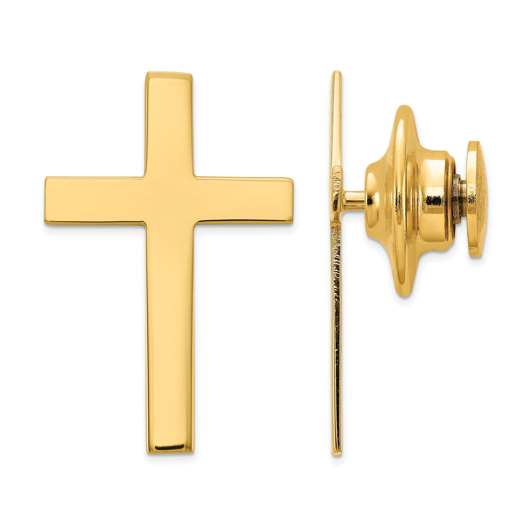 Solid 14k Yellow Gold Cross Polished Tie Tac